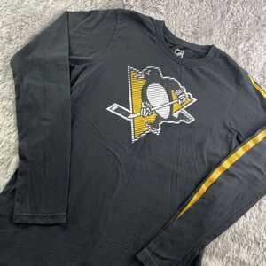 Pittsburgh Penguins Shirt Youth Large Black Yellow White Long Sleeve NHL Hockey